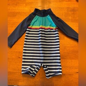 12 M Carter’s Blue/ White striped long sleeve rash guard swimsuit